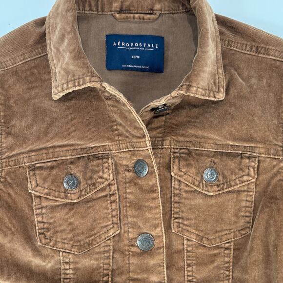 Aeropostale Trucker Jacket Womens Sz XS Brown Corduroy Button-Up Stretch Coat - Picture 8 of 11